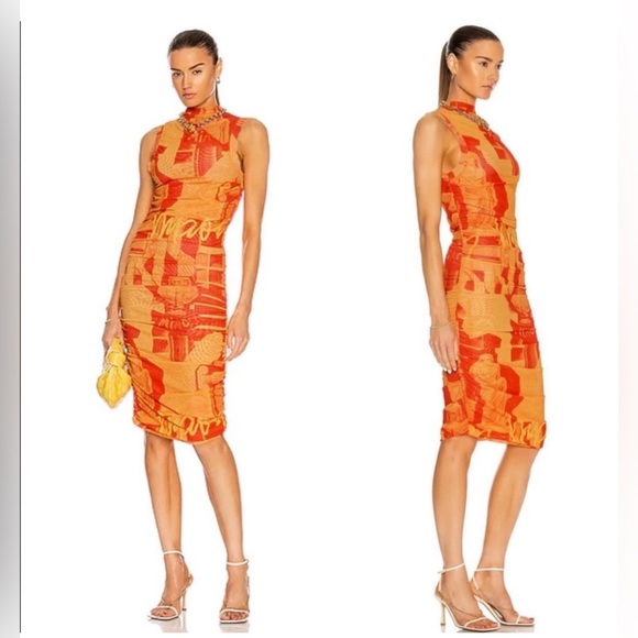 Miaou Dresses & Skirts - NWOT Miaou Sofia dress‎ ruched abstract resortwear stone orange XS